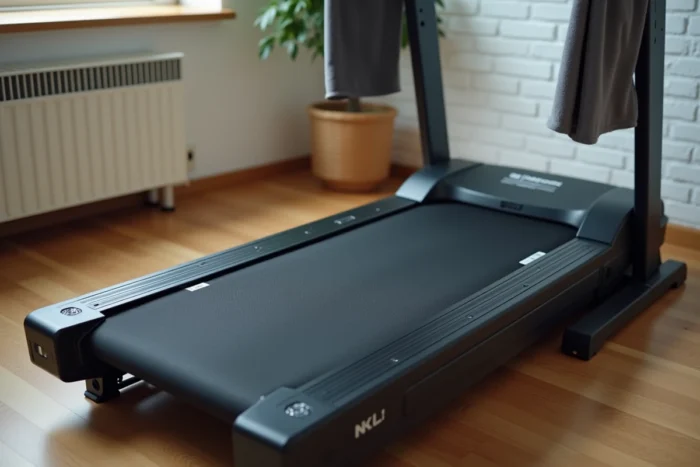 Détail de la surface de course et du panneau de commande du tapis de course Sportstech F37
