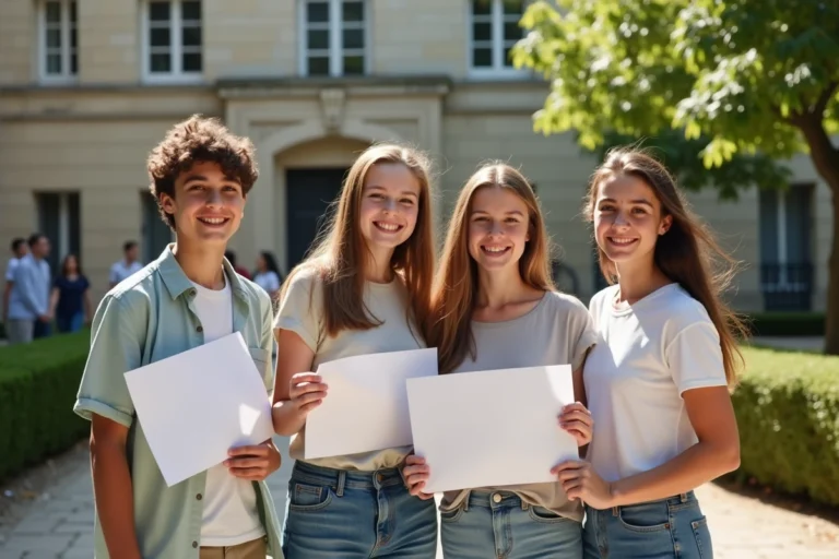Élèves du collège Braque de Dieppe célébrant leurs résultats au brevet dans la cour de l'établissement