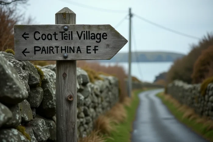 Panneau de signalisation en bois indiquant le parking et la direction de Saint Cado en Bretagne